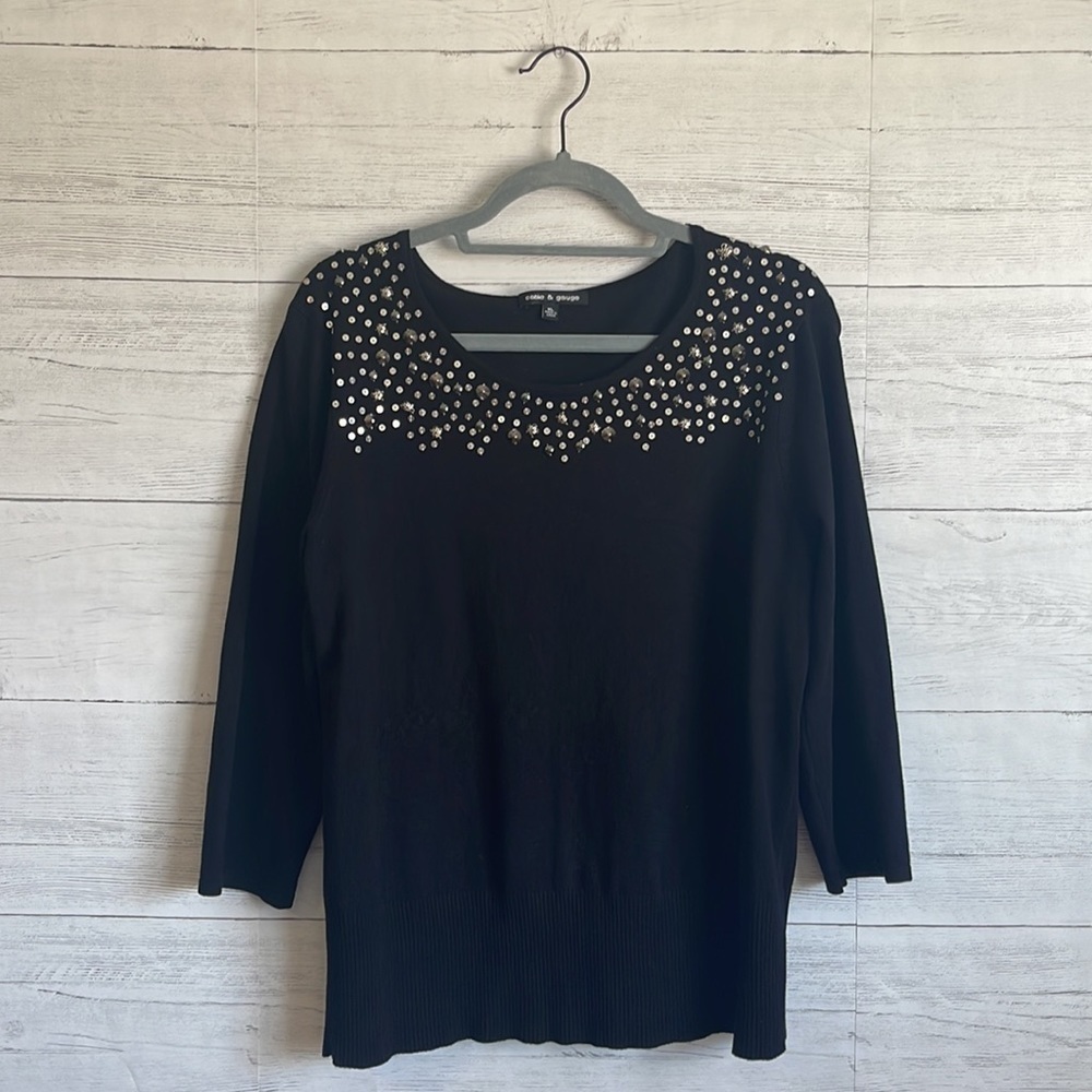 Cable & Gauge Beaded Neck Pull Over Sweater l SIZE XL